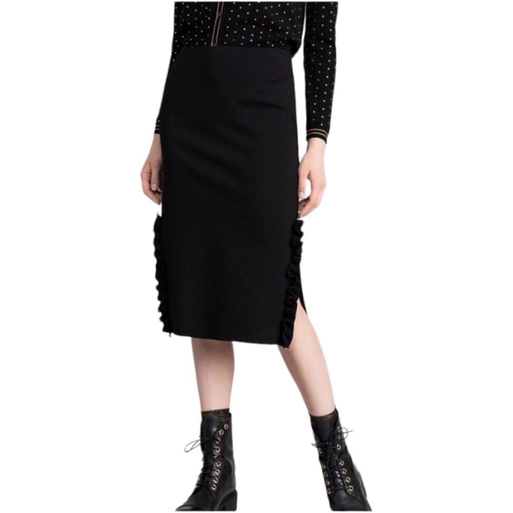 NWT Twinset Milano Pencil Skirt Split Side Ruffle Accent Black